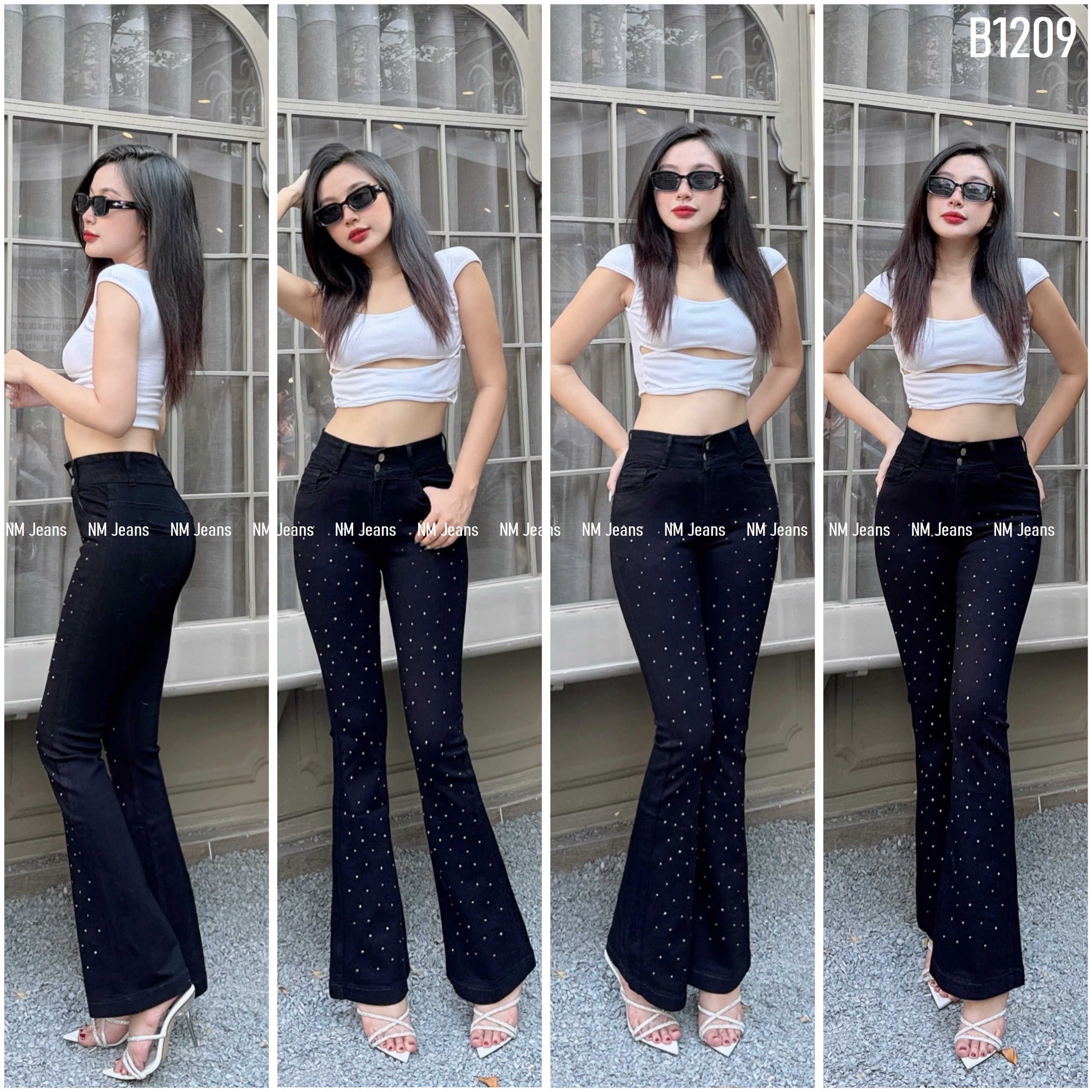 Quần jean nữ loe đính đá có 3 màu