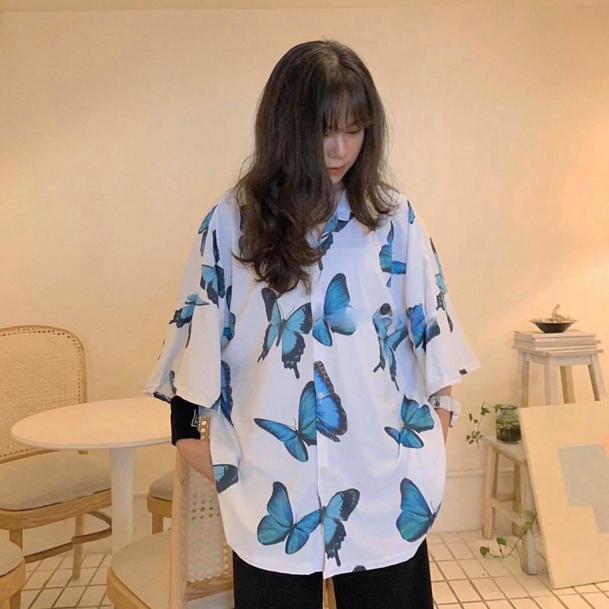 Áo Sơ Mi Bướm Unisex chất lụa cao cấp - Áo Sơ Mi Nam Nữ chất lụa unisex dáng rộng có size SW078