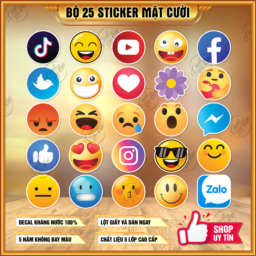 Sticker biểu cảm logo mạng xã hội like mặt cười cảm xúc ngộ nghĩnh