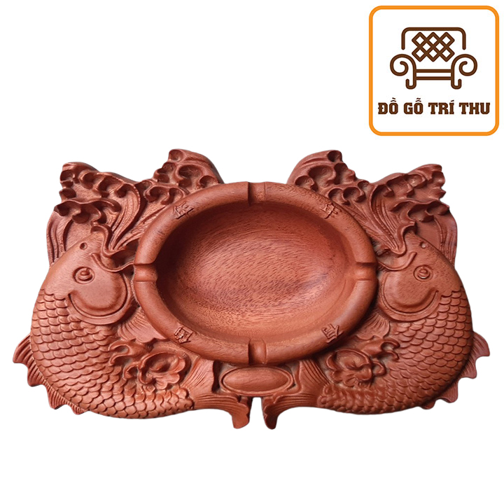 Gạt tàn thuốc chạm khắc hoa văn tinh xảo chất liệu gỗ Gõ Đỏ Nam Phi