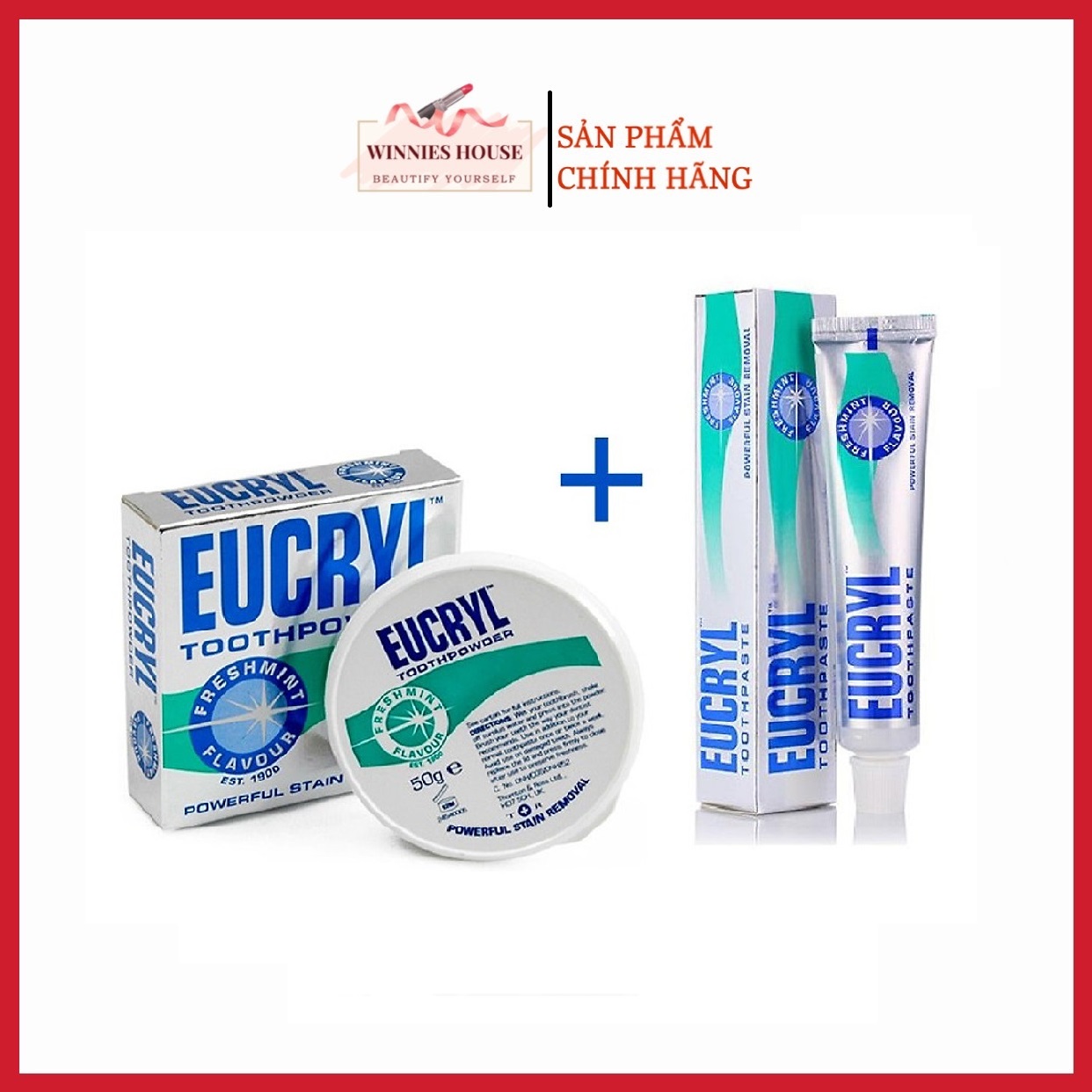 Kem đánh răng Eucryl 62g + Bột tẩy trắng răng Eucryl 50g