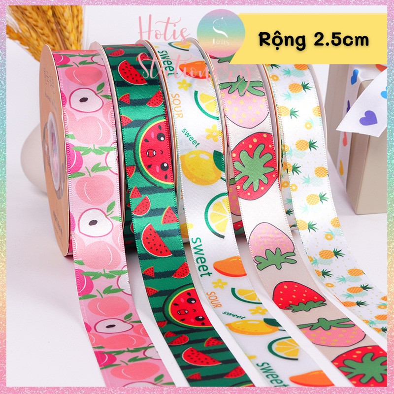 Ruy băng lụa in hình trái cây bản rộng 2.5cm