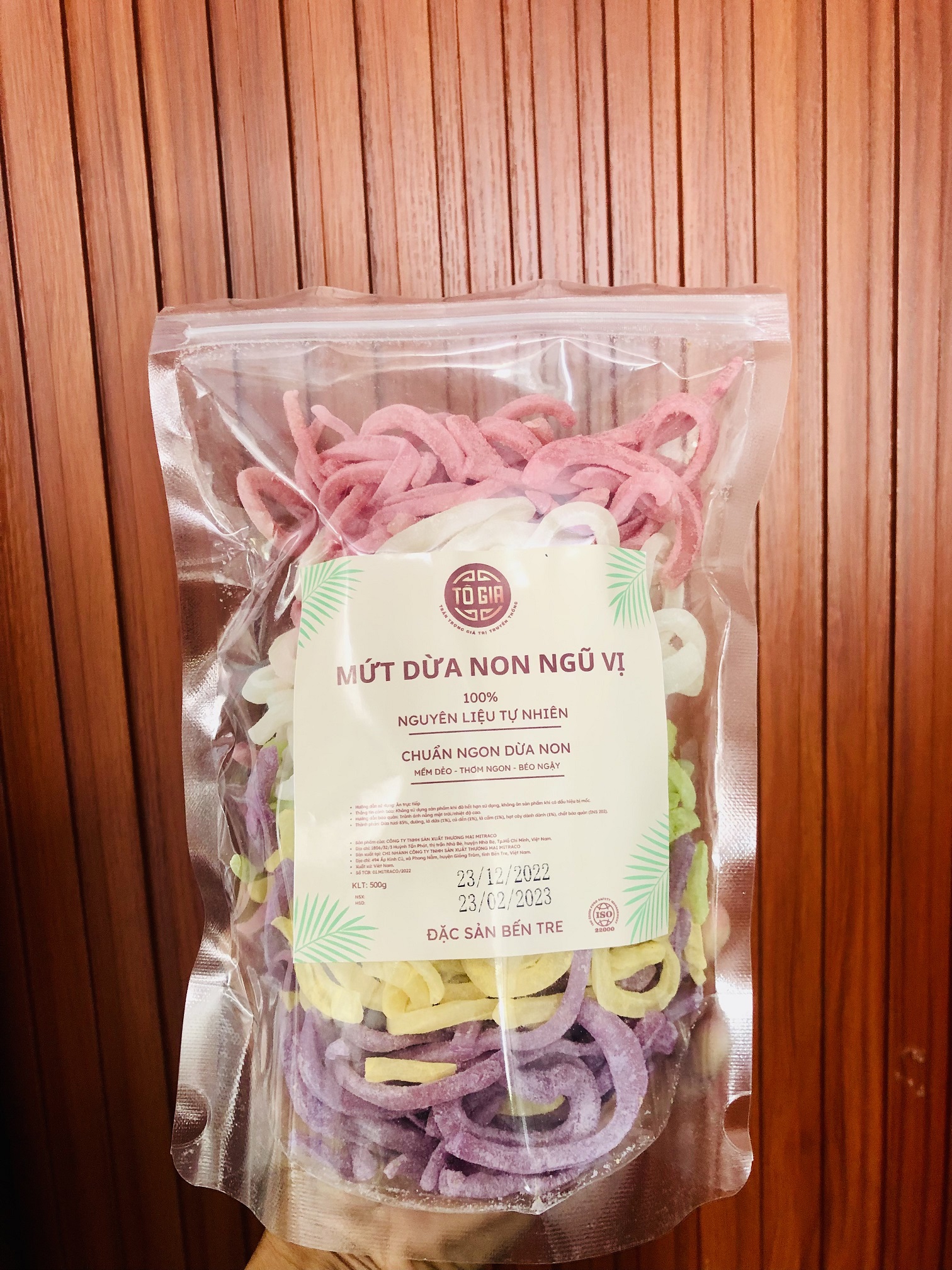 Mứt dừa non thủ công ngũ vị - hiệu tô gia - gói 500 gr