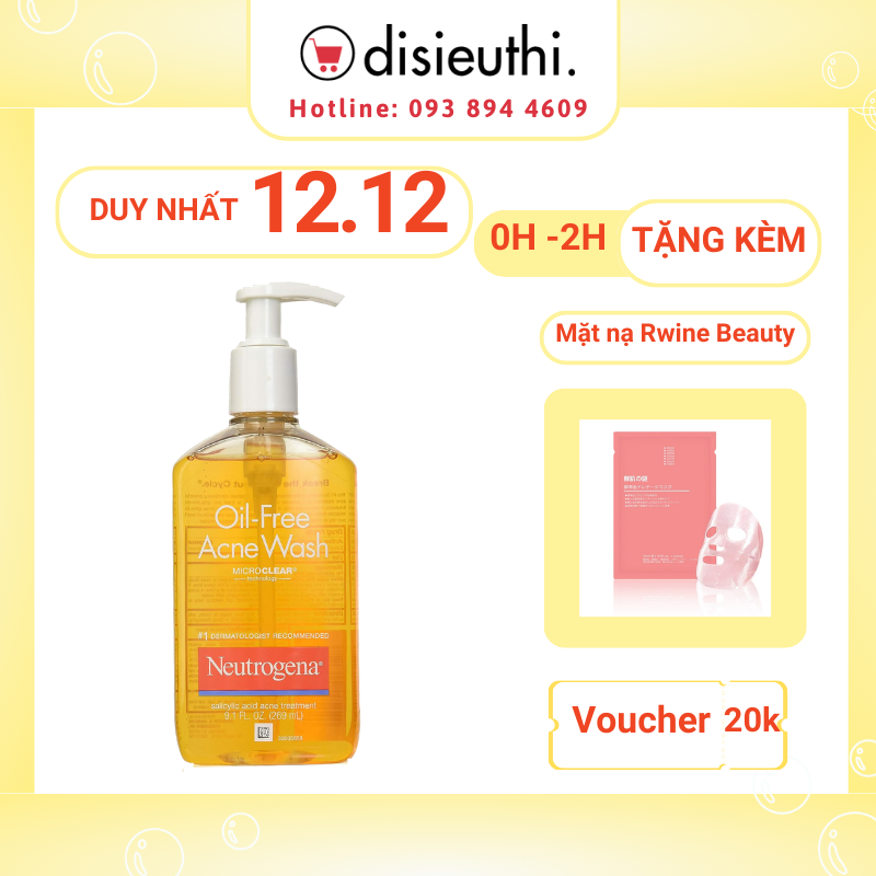 Sữa Rữa Mặt Neutrogena Oil Free Acne Wash (269ml) kiềm dầu và xóa mụn, Thích hợp cho da dầu, dễ dị ứng nổi mụn Neutrogena Oil-Free Acne Fighting Facial Cleanser with Salicylic Acid Acne Treatment Medicine, Daily Oil-Free Acne Face Wash