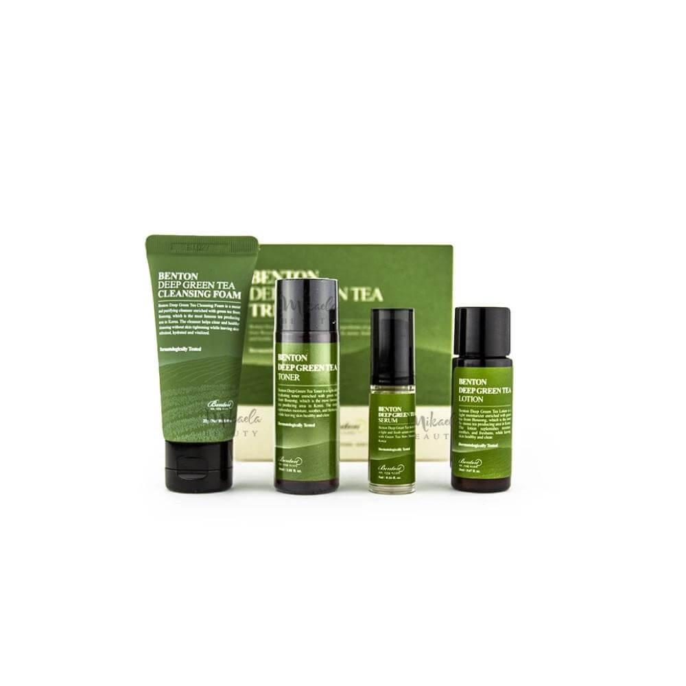Bộ dưỡng da mini trà xanh thanh lọc da, ngừa lão hóa Benton Deep Green Tea Trial Kit (4 sản phẩm)