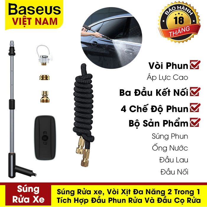[BẢO HÀNH 18 THÁNG] Súng rửa xe Baseus 2 trong 1 áp lực cao, vòi xịt đa năng dùng để rửa xe, vệ sinh sân vườn,...