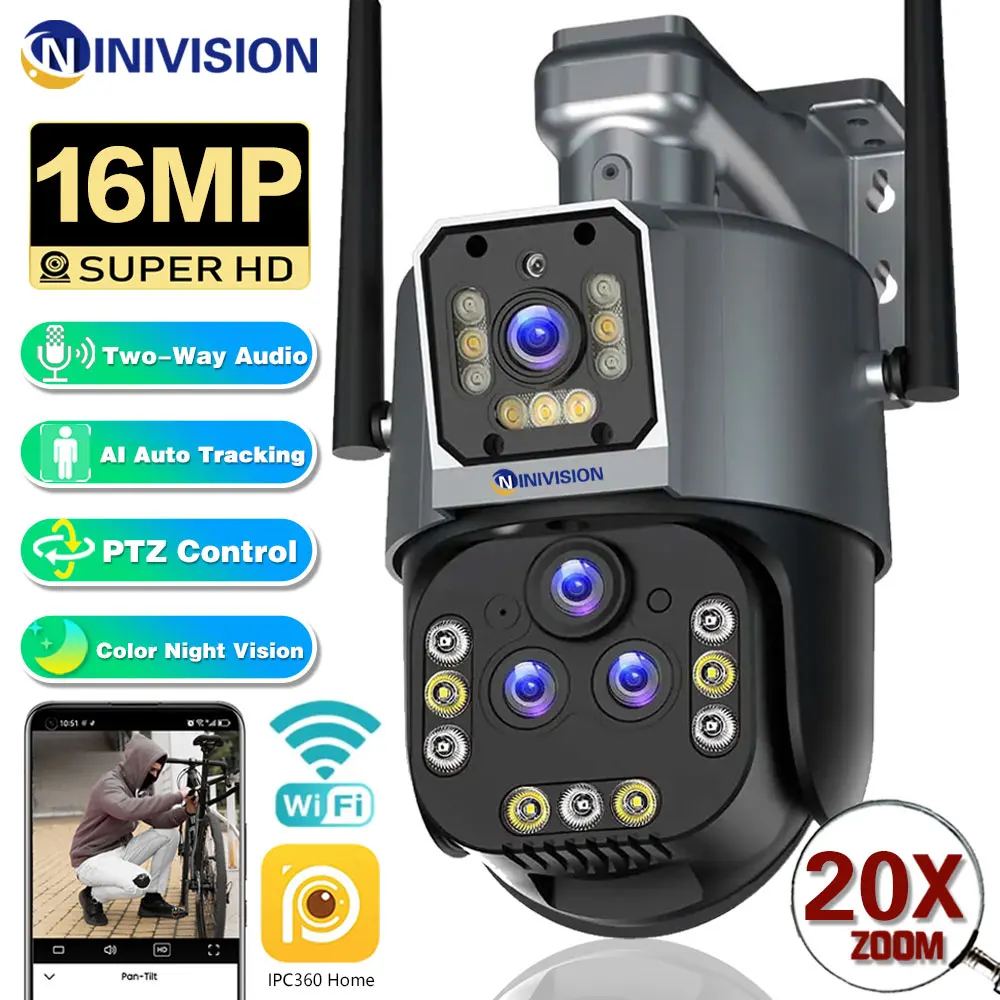 Camera Ip Wifi 4 Mắt 8k 16mp Wifi Ip 10x Zoom 4 Ống Kính 3 Màn Hình Ngoài Trời Ptz Hỗ Trợ Đàm Thoại 2 Chiều Chống Nước Lắp Đặt Dễ Dàng Tại Nhà Bảo Hành 12 Tháng.