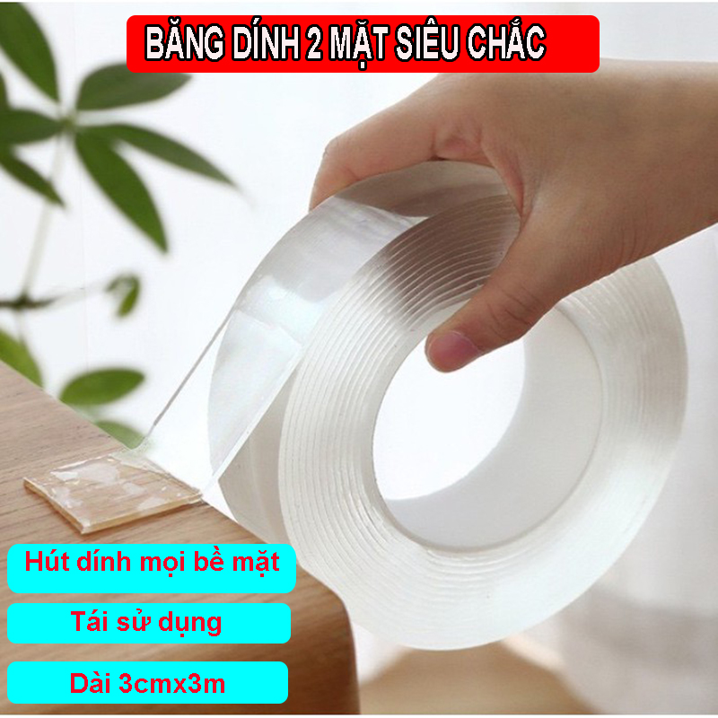 Băng dính 2 mặt 3m đa năng chịu lực chịu nhiệt đàn hồi tốt , băng keo siêu dính, siêu chắc chắn  trong suốt băng dán cố định đồ dùng nhà bếp, thiết bị điện, đồ gia dụng trong gia đình