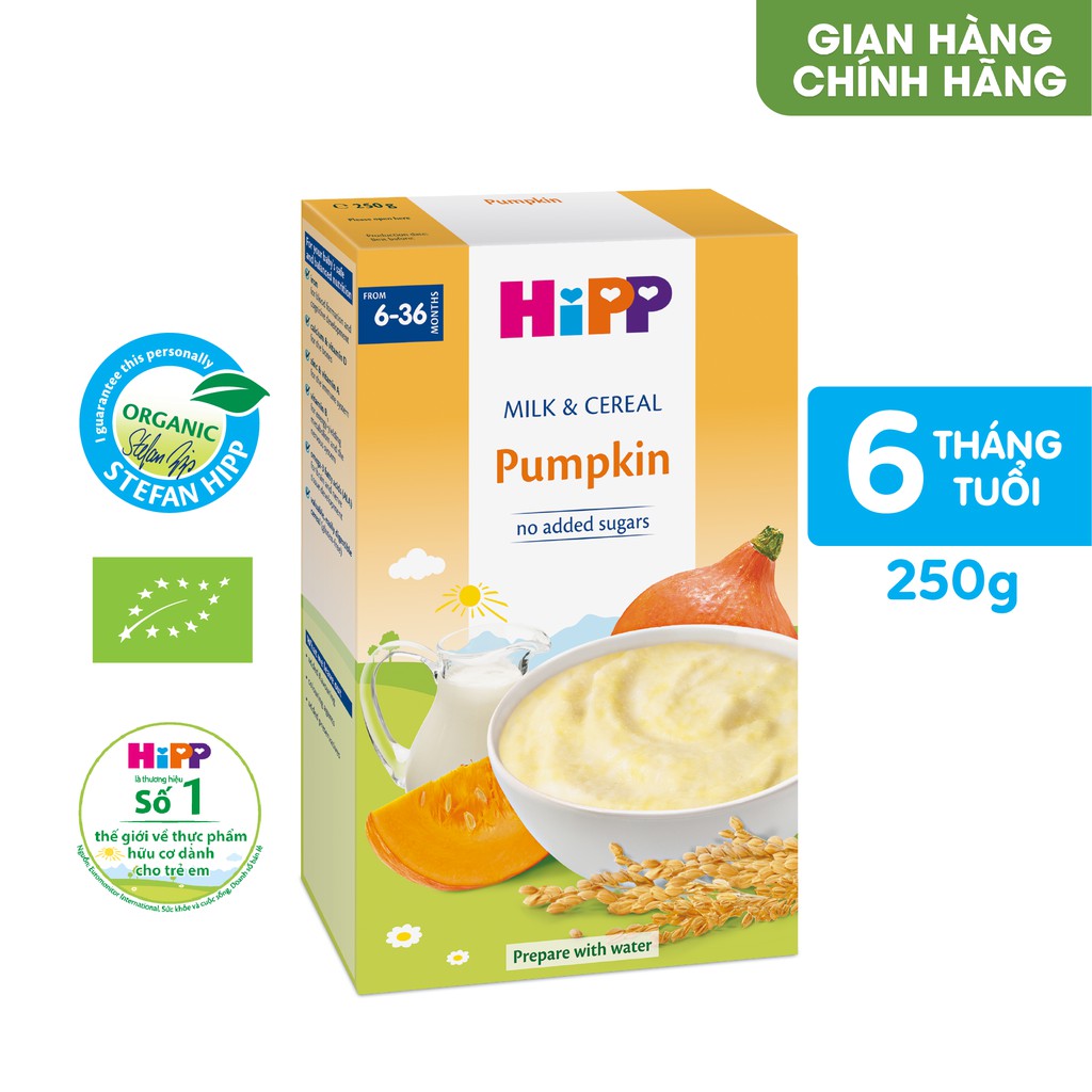 Bột Ăn Dặm Dinh Dưỡng Sữa, Ngũ cốc &amp; rau củ - Bí đỏ HiPP Organic 250g. babyme