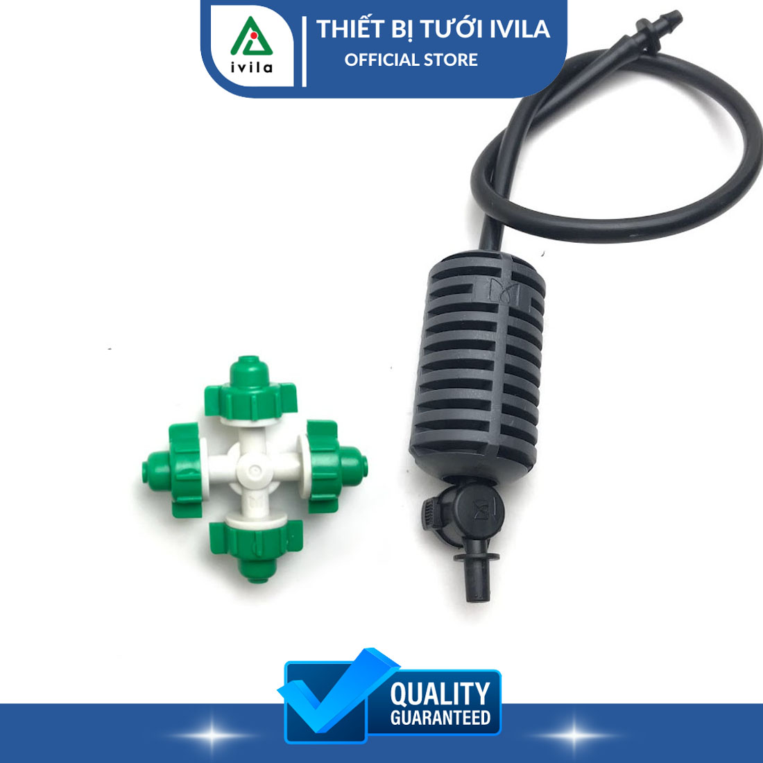 Bộ béc phun sương 4 cửa xanh/đen kèm các loại kết nối, bộ phun sương tưới lan, bộ phun sương tưới cây, béc phun sương 4 hướng sử dụng trong hệ thống tưới phun sương