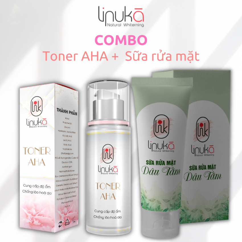 Toner cho da dầu mụn dưỡng ẩm, dưỡng trắng và sữa rửa mặt dâu tằm sạch da ngừa mụn LINUKA