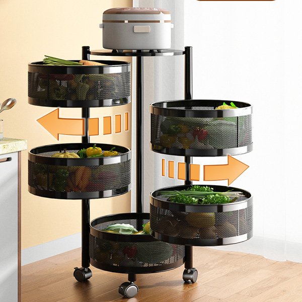 Kệ xoay 360 độ đa năng khay tròn 3, 4, 5 tầng thép không gỉ sơn tỉnh điện giá đựng đồ nhà bếp có bánh xe, tủ đựng đồ nhà bếp, đựng đồ dùng rau củ tiên dụng - Bắc Lãm Shop