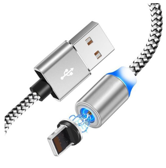 Cáp sạc từ hút nam châm đầu lightning - micro usb - type c - dây dù - xoay 360 độ