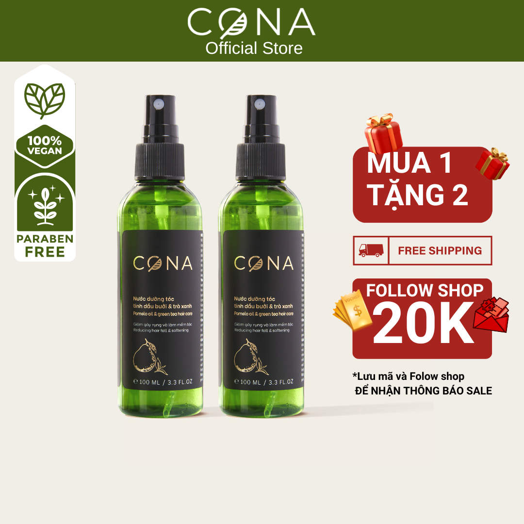 Combo 2 nước dưỡng tóc tinh dầu bưởi trà xanh cona 100ml xịt bưởi dưỡng tóc giúp tóc chắc khỏe, giảm rụng tóc, tóc mọc nhanh hơn
