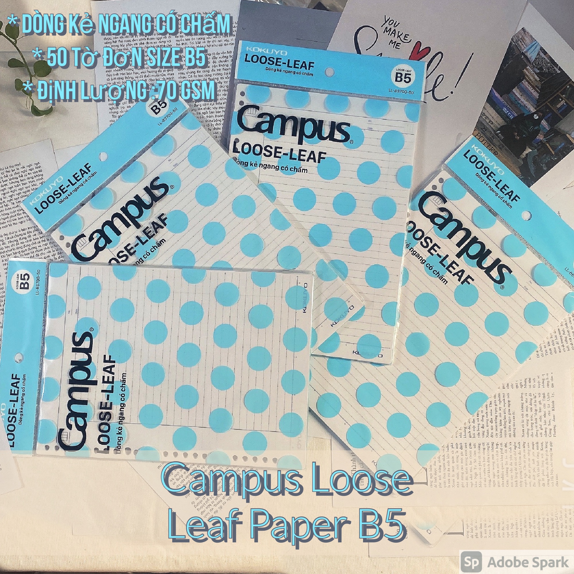 [HCM]Giấy Refill B5 sổ bìa còng Campus có chấm 50 tờ 1 xấp khổ B5 26 lỗ