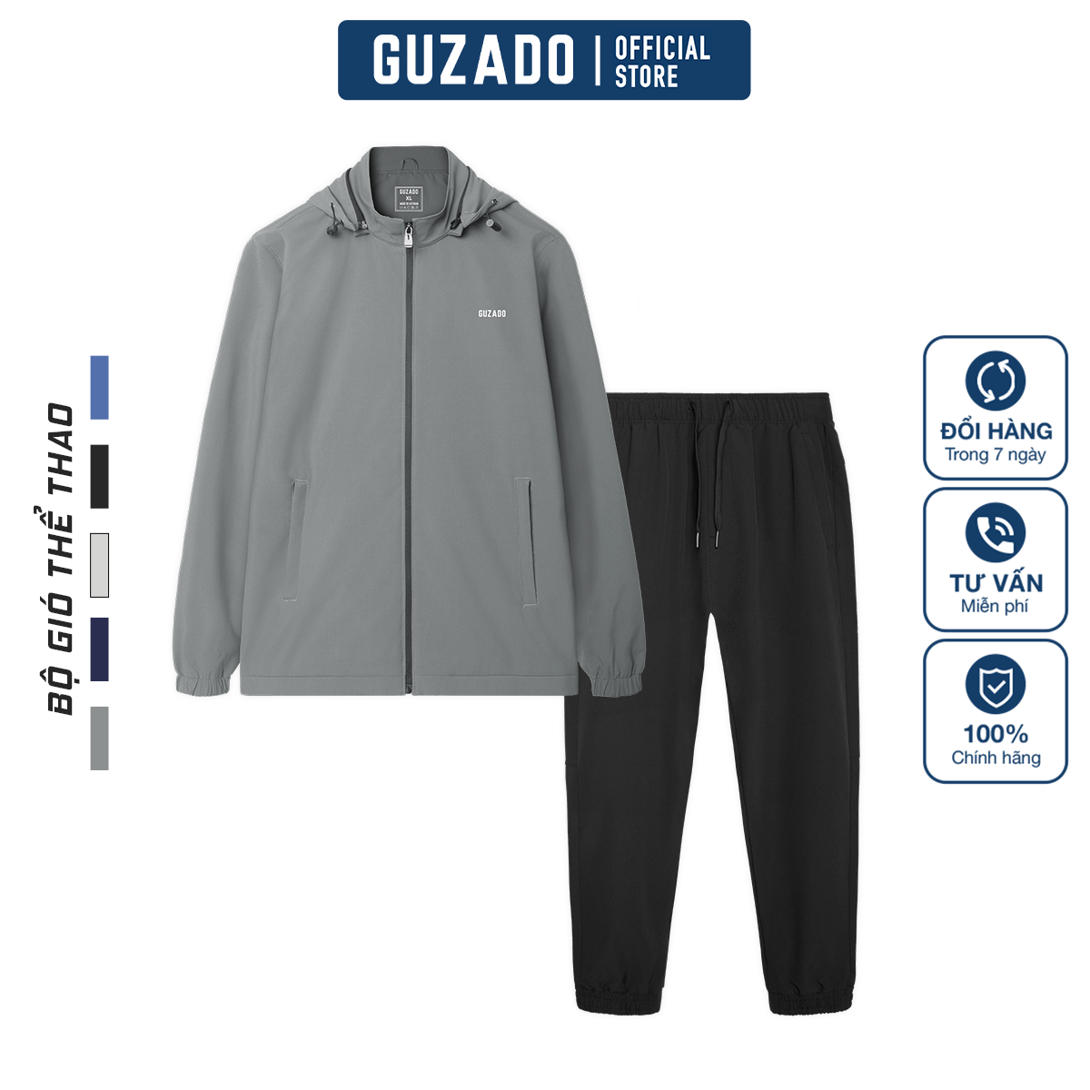 Bộ quần áo thể thao nam GUZADO áo gió 2 lớp chống nước kết hợp với quần gió thể thao nam BGD01