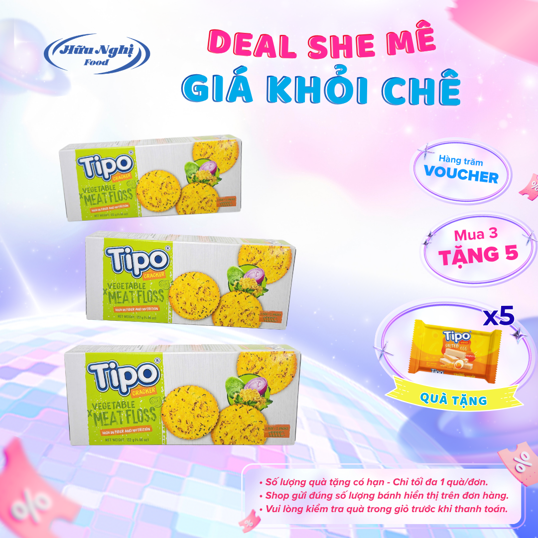 Bánh quy rau củ chà bông Tipo 132g Hữu Nghị dinh dưỡng, ngon giòn, ăn vặt tiện lợi