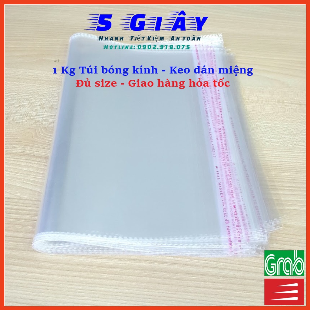 1 Kg Túi Nilon Keo Dán Miệng OPP Trong Suốt, Bọc Kiếng, Đóng Gói, Đựng Phụ Kiện, Quần Áo – 5 Giây