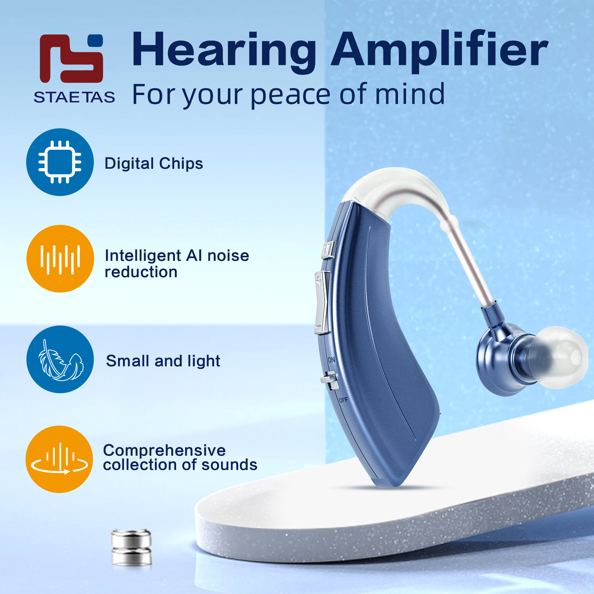 STAETAS Máy trợ thính Hearing Aids siêu nhỏ Bộ khuếch đại Loại pin cho