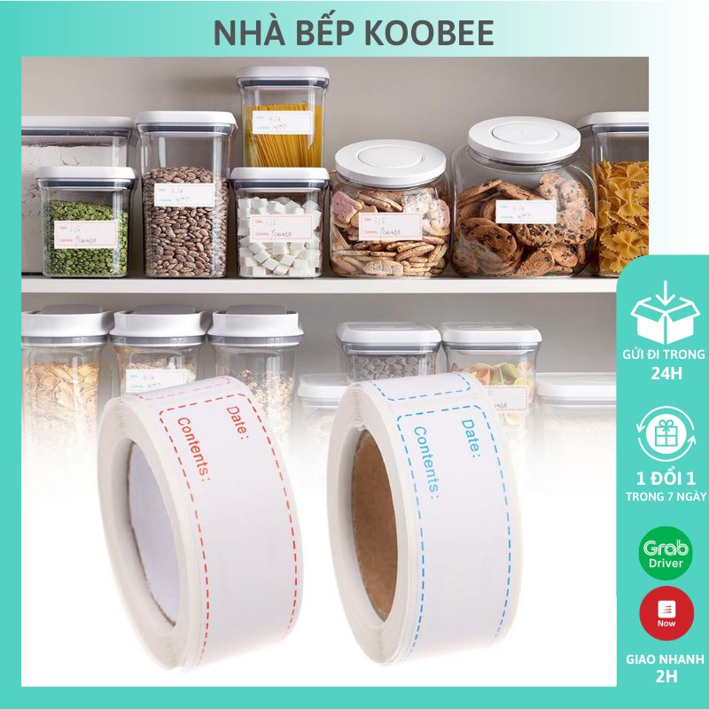 Cuộn nhãn ghi chú ngày tháng bảo quản thực phẩm tủ lạnh nhà bếp, chai lọ, hũ đựng gia vị chống thấm nước dễ tháo gỡ NB22
