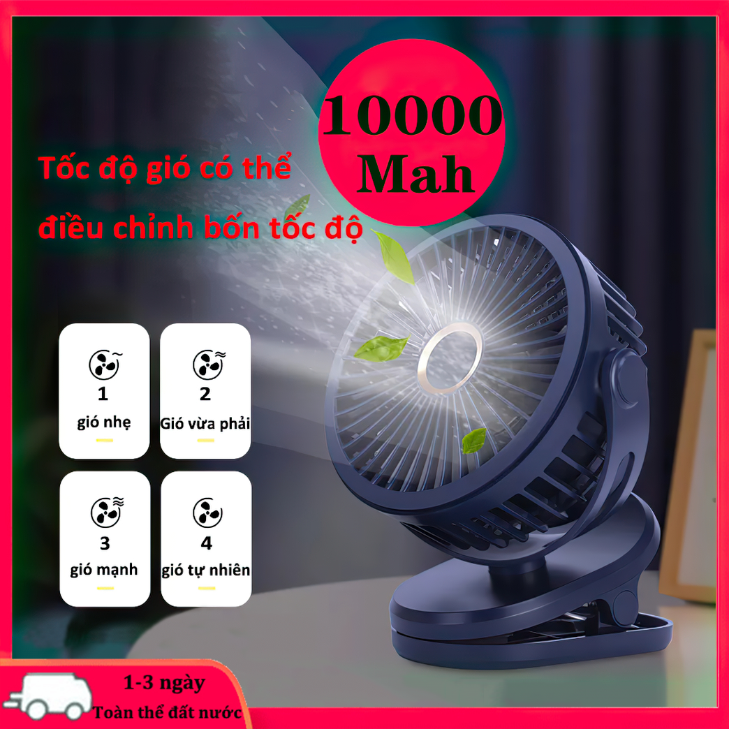 Quạt mini sạc điện 10000 mah quạt kẹp GF07pin siêu bền dùng thoải mái liền với 4 CấpThích hợp cho máy tính để bàn trường học văn phòng