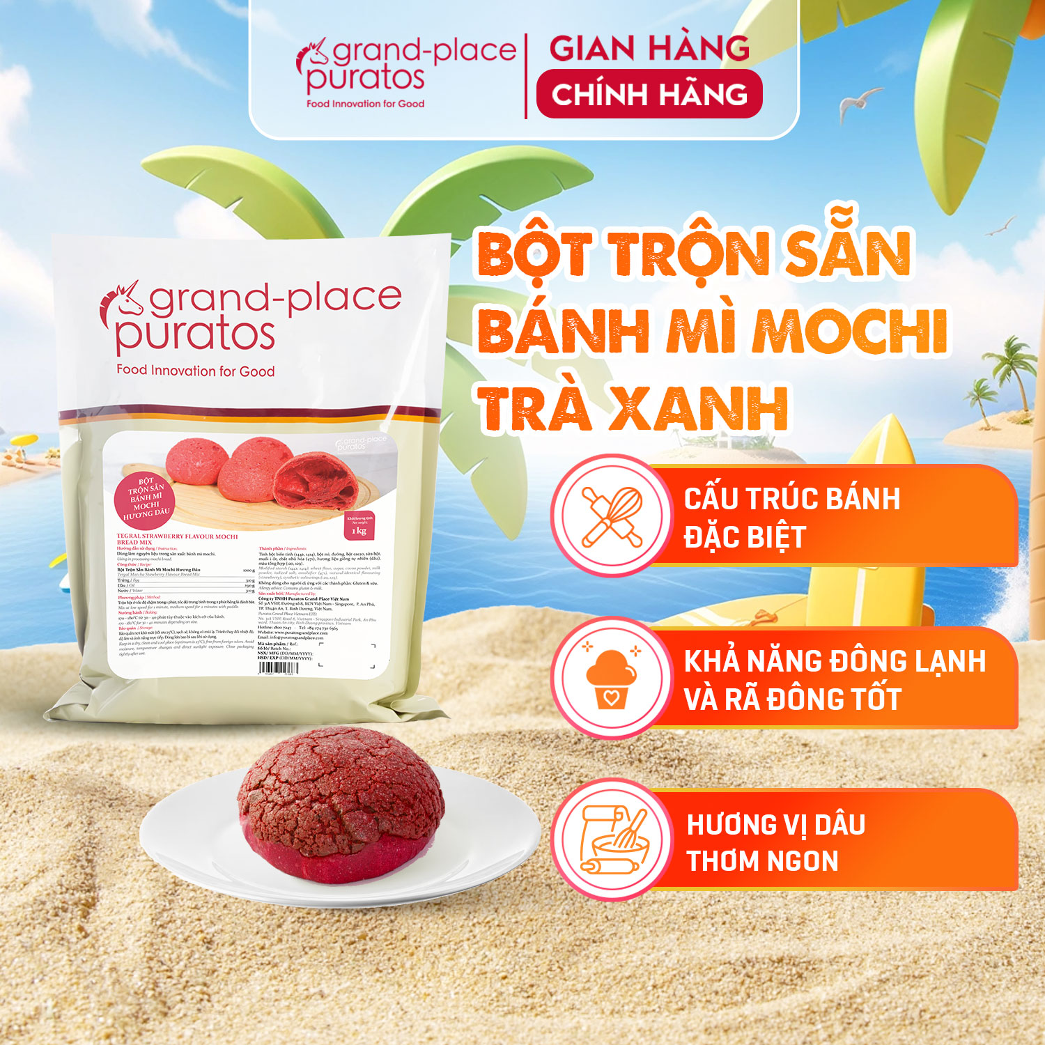 Bột trộn sẵn bánh mì mochi dâu puratos grand-place vn-1 kg-4022335