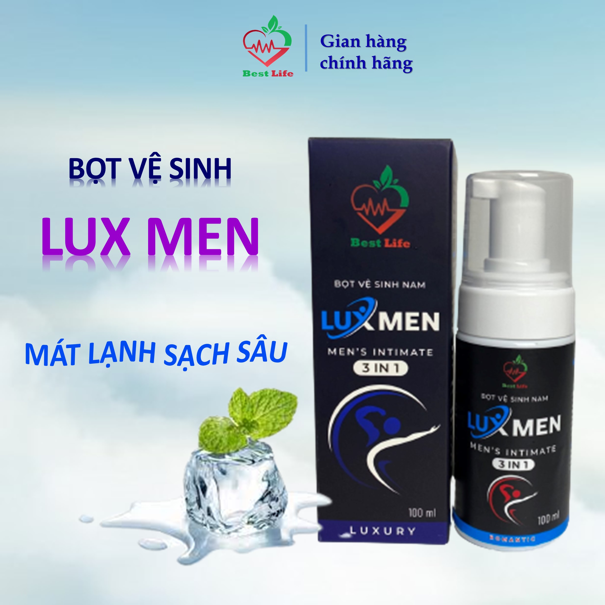 Bọt vệ sinh nam Best Life Lux Men dung dịch vệ sinh nam giới tạo bọt hương bạc hà mát lạnh và mùi nước hoa cao cấp chai 100ml