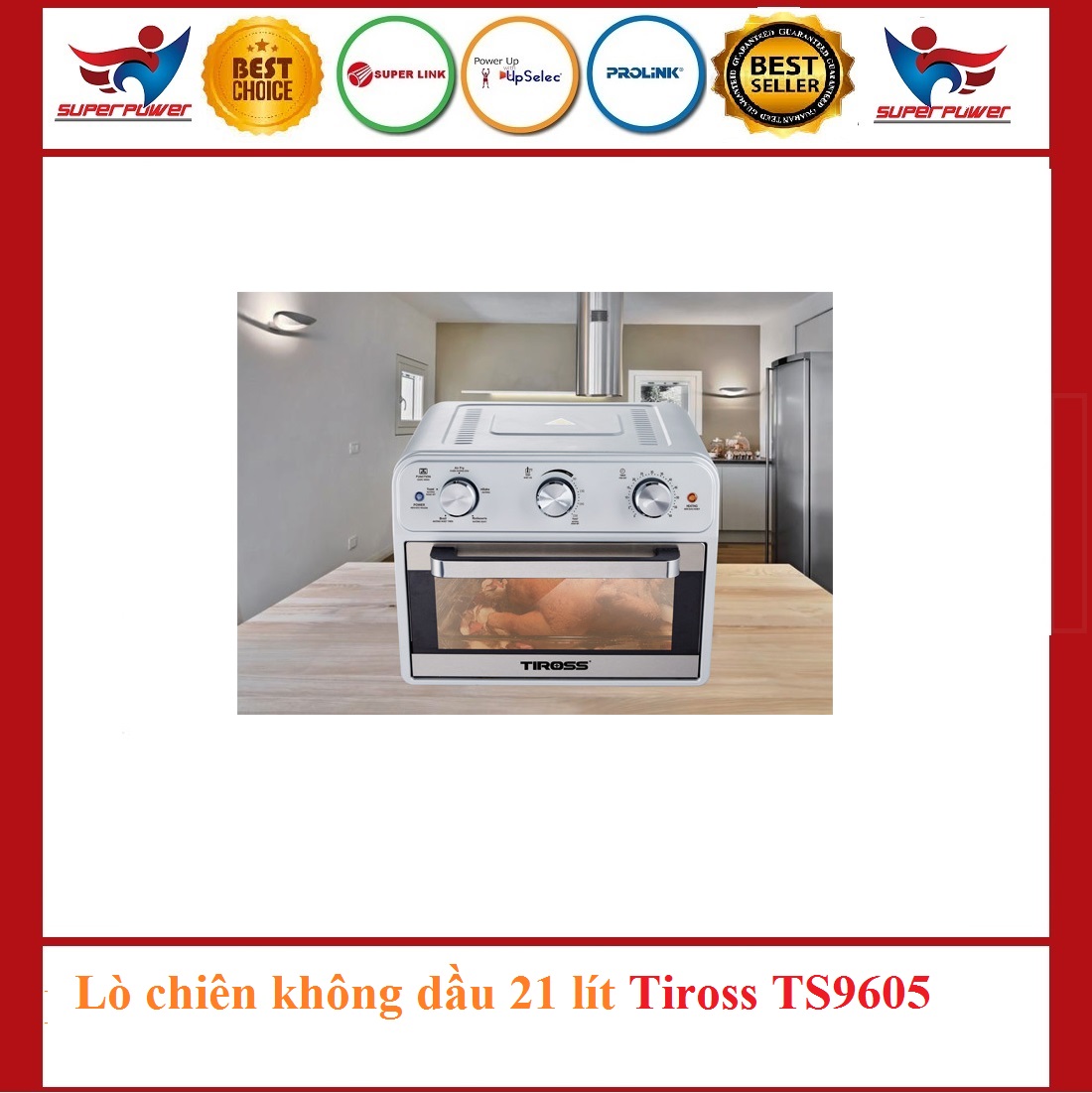 Lò chiên nướng không dầu tiross 21 lít ts-9605