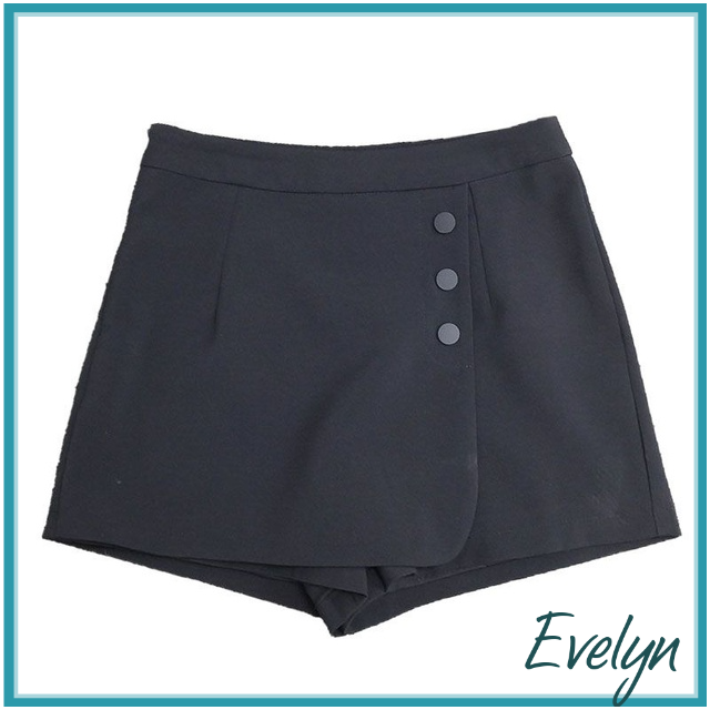 Quần váy nữ đen đẹp xoè ngắn chữ A phối cúc Evelyn siêu xinh vải tuyết mưa