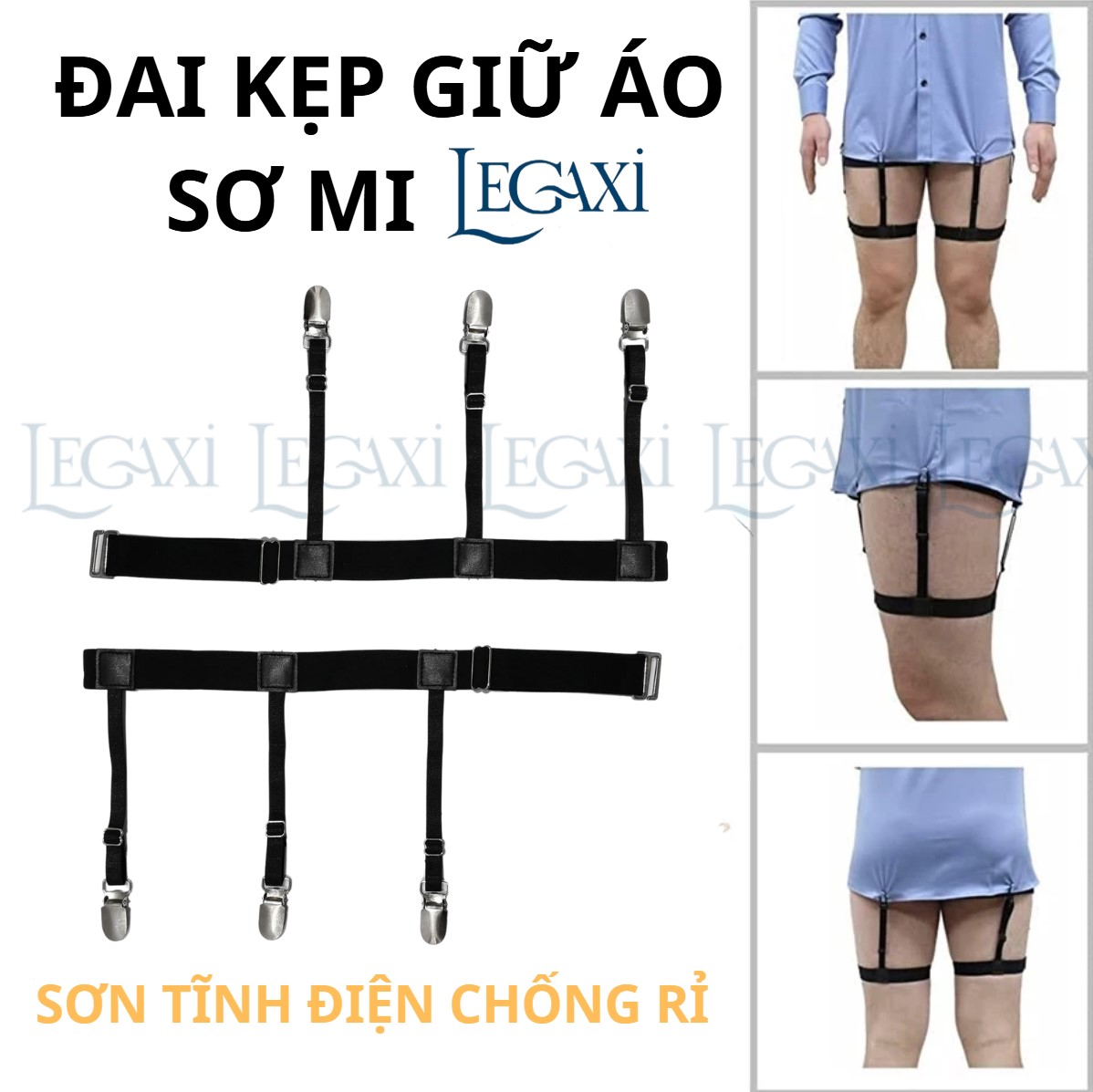 Đai Kẹp Giữ Áo Sơ Mi Thẳng Khi Đóng Thùng loại gắn đùi, quấn bụng Cho Cả Nam và Nữ Legaxi