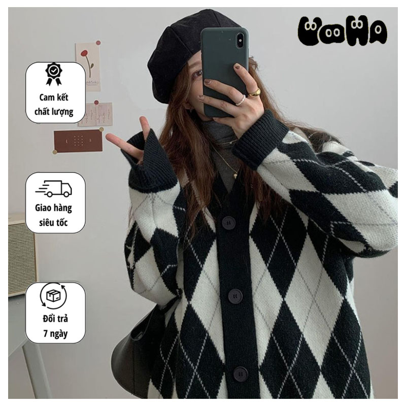 Áo khoác len kiểu nữ quảng châu cardigan nữ tay dài cardigan bigsize Form Rộng Đen Hồng Chất Nỉ