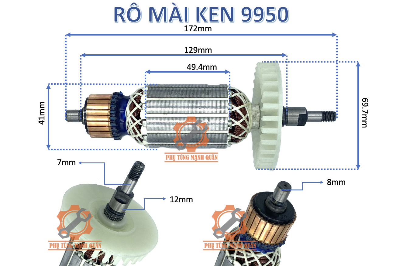 Rotor/ruột máy mài KEN 9950 đĩa 125mm tặng kèm chổi than tương ứng