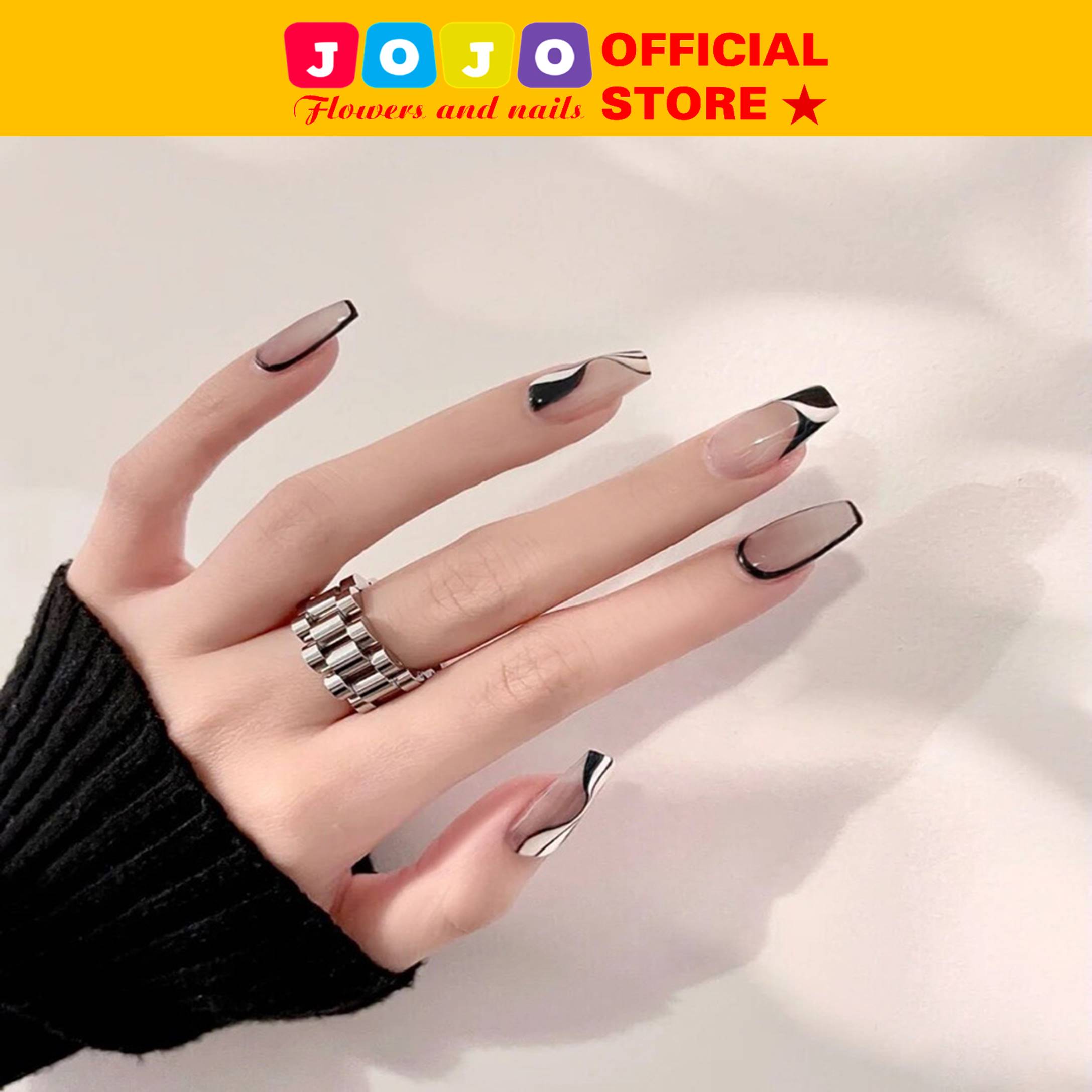 Móng tay giả, form dài y11 - jojo 24 móng kèm keo dán tại nhà