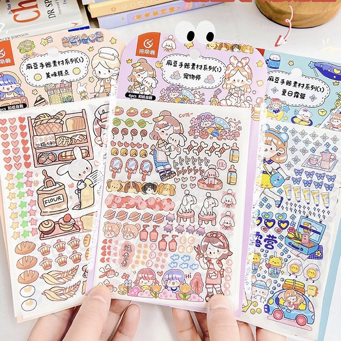 Gói 4 tấm sticker dán nhiều hình cute