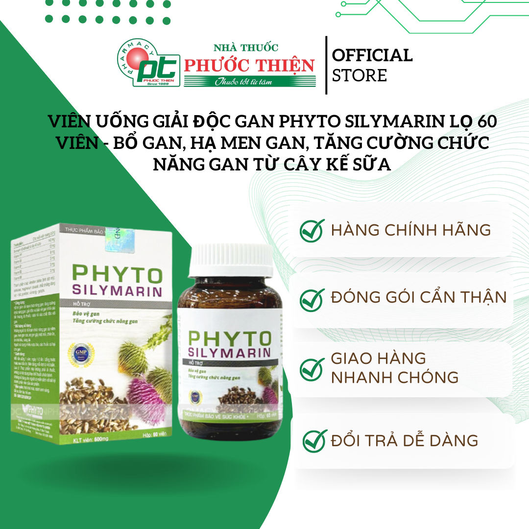 Viên Uống Giải Độc Gan Phyto Silymarin Lọ 60 Viên - Bổ gan, hạ men gan, tăng cường chức năng gan từ cây kế sữa
