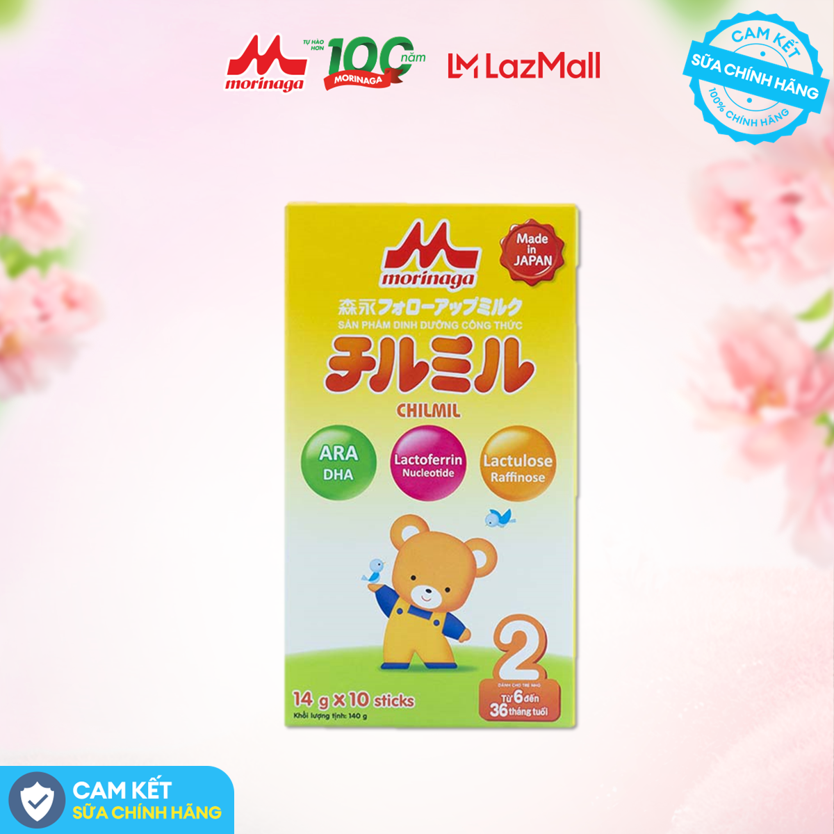 Sữa Morinaga Chilmil số 2 Nhật Bản 140g tăng sức đề kháng, DHA, Ca từ 6 - 36 tháng chính hãng date tháng 7/2026