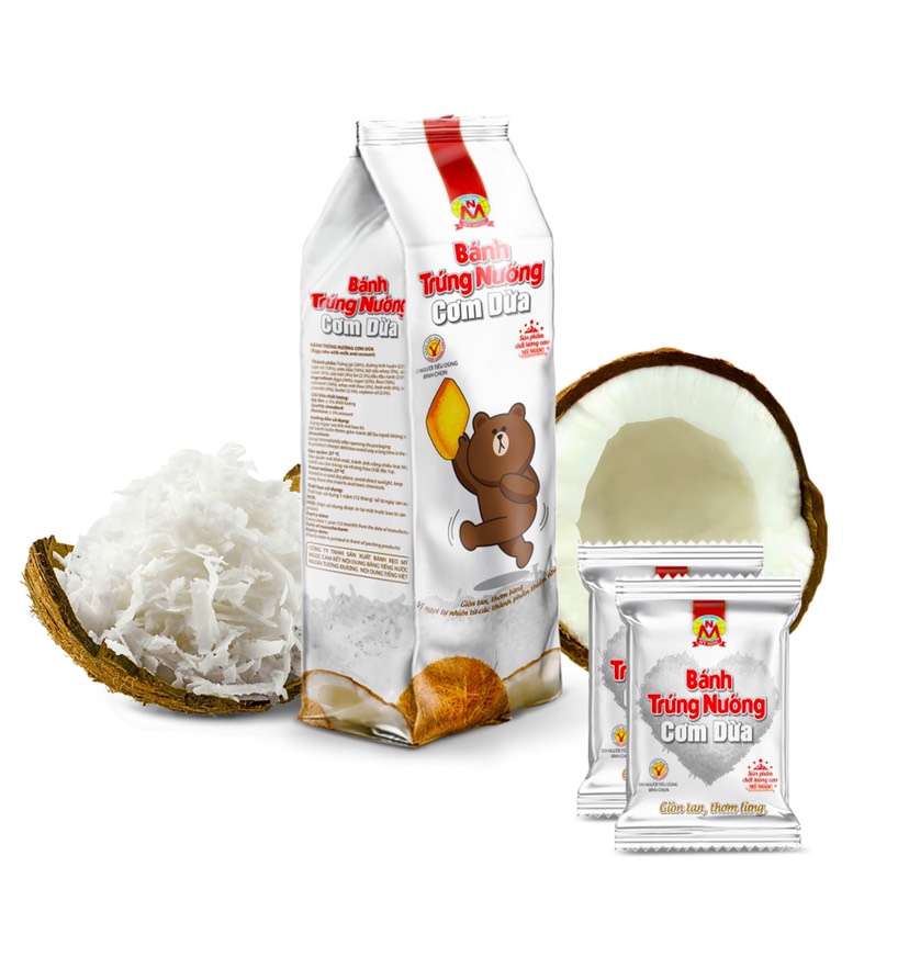 162g Bánh trứng nướng CƠM DỪA non GIÒN TAN ít ngọt, 1túi có 18bánh, theo tiêu chuẩn của Ban Quản Lý An Toàn Thực Phẩm