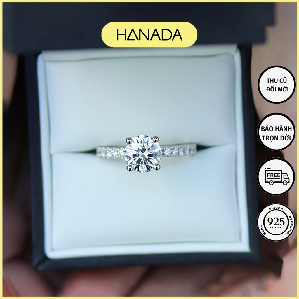 Nhẫn bạc 925 đá cao 5ly chuẩn 6a lấp lánh đi tiệc sang trọng hanada 0733