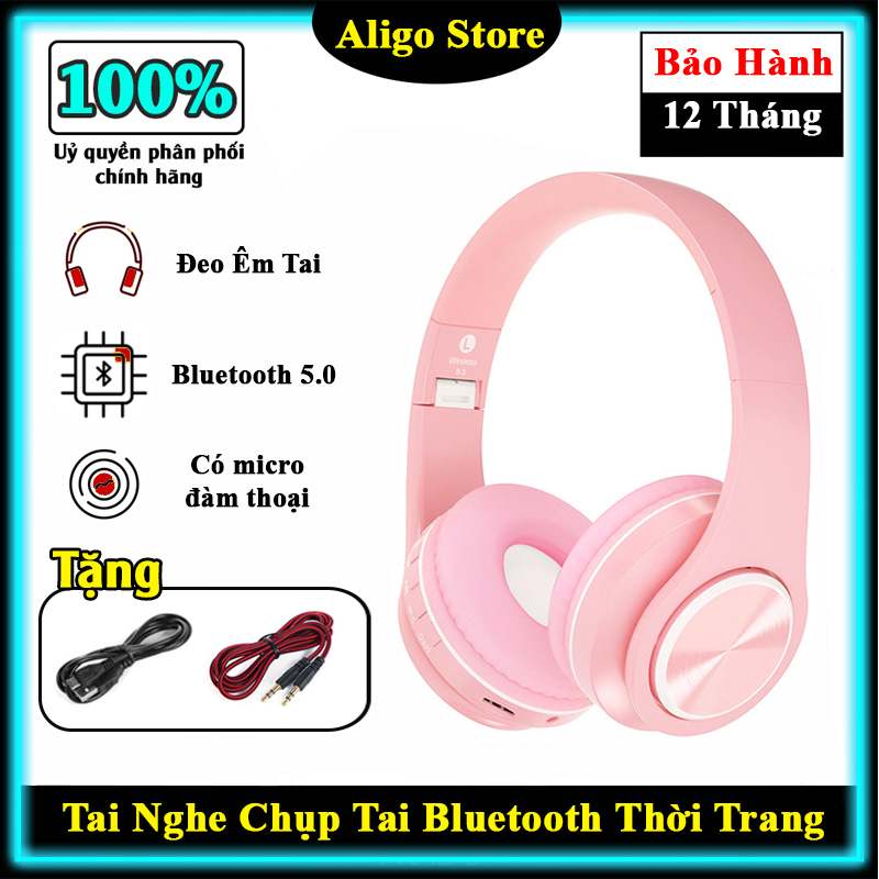 Tai nghe chụp tai bluetooth âm thanh chuẩn stereo có mic đàm thoại 2 chiều, âm bass căng kiểu dáng thời trang cá tính