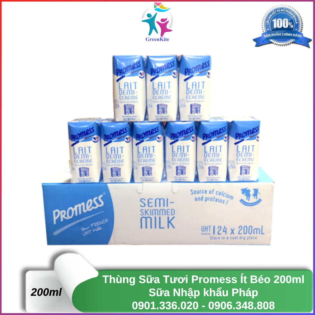 Thùng 24 Hộp Sữa Tươi Promess Ít Béo 200ml - Sữa Nhập Khẩu Pháp