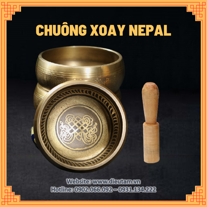 Chuông xoay Nepal, chuông xoay vàng sáng Tây Tạng, singing bowl, chiếc bát biết hát bằng đồng hun