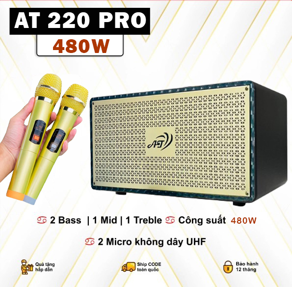 HÀNG NHẬP KHẨU | Loa Kéo Karaoke Di Động AT 220 PRO , Công Suất, Cực Đại 500W, Chuyên Dùng Cho Karaoke Gia Đình, Chuyên Nghiệp