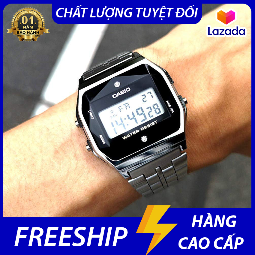 Đồng hồ điện tử casio A168 màn hình kim cương full LED