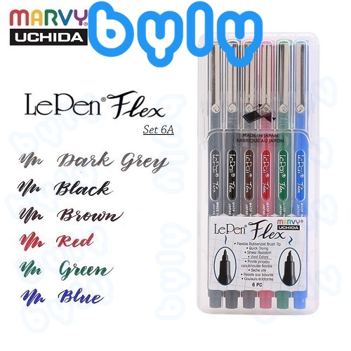 Set 6 bút lepen flex - bút viết thư pháp calligraphy, lettering marvy 4800 - byly store