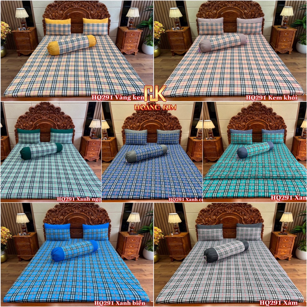 Bộ Ga Gối thun Hàn quốc 3D vạn phát Mẫu kẻ burberri