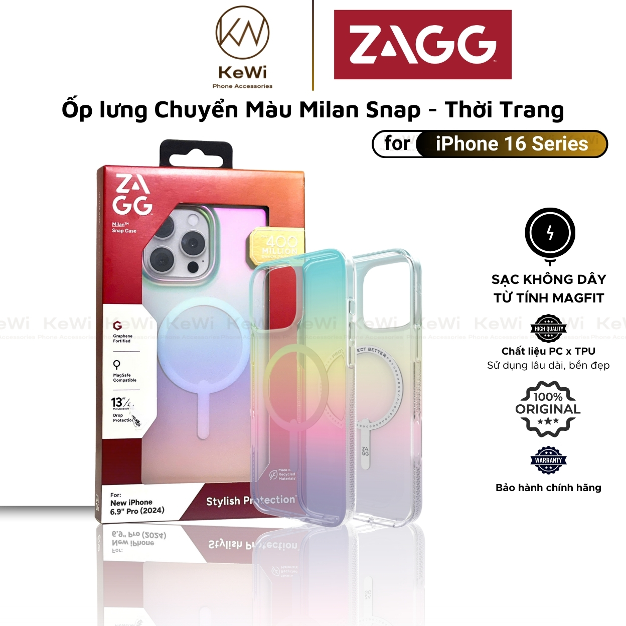 Ốp Lưng Chống Sốc ZAGG cho iPhone 16 Pro Max / 16 Pro, Milan Snap, Sạc Không Dây Từ Tính, Lưng Chuyển Màu 360 - HÀNG CHÍNH HÃNG - Thương hiệu ZAGG Giá 849,000 Đồng*Miễn phí vận chuyển