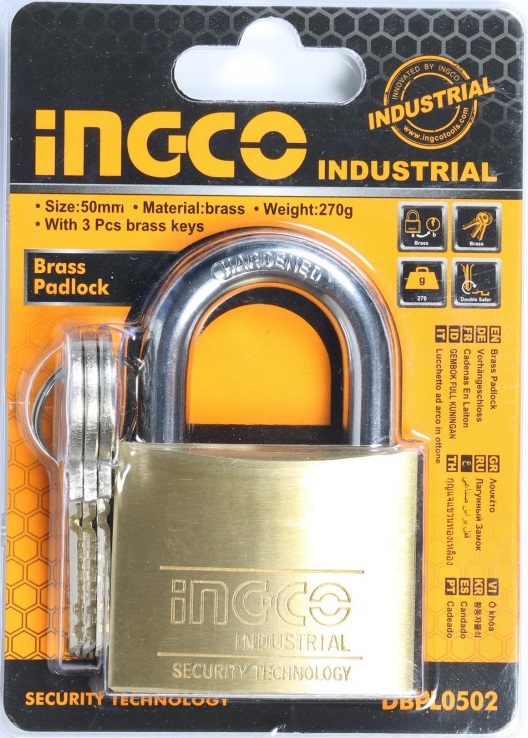 Ổ khóa cửa an toàn 50mm 270gr brass padlock ingco dbpl0502