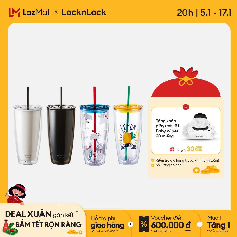 HAP507 - Ly nhựa cách nhiệt có ống hút Lock&Lock 750ml - 2 lớp cách nhiệt tốt - Hàng chính hãng - Giới hạn 5 sản phẩm/khách hàng