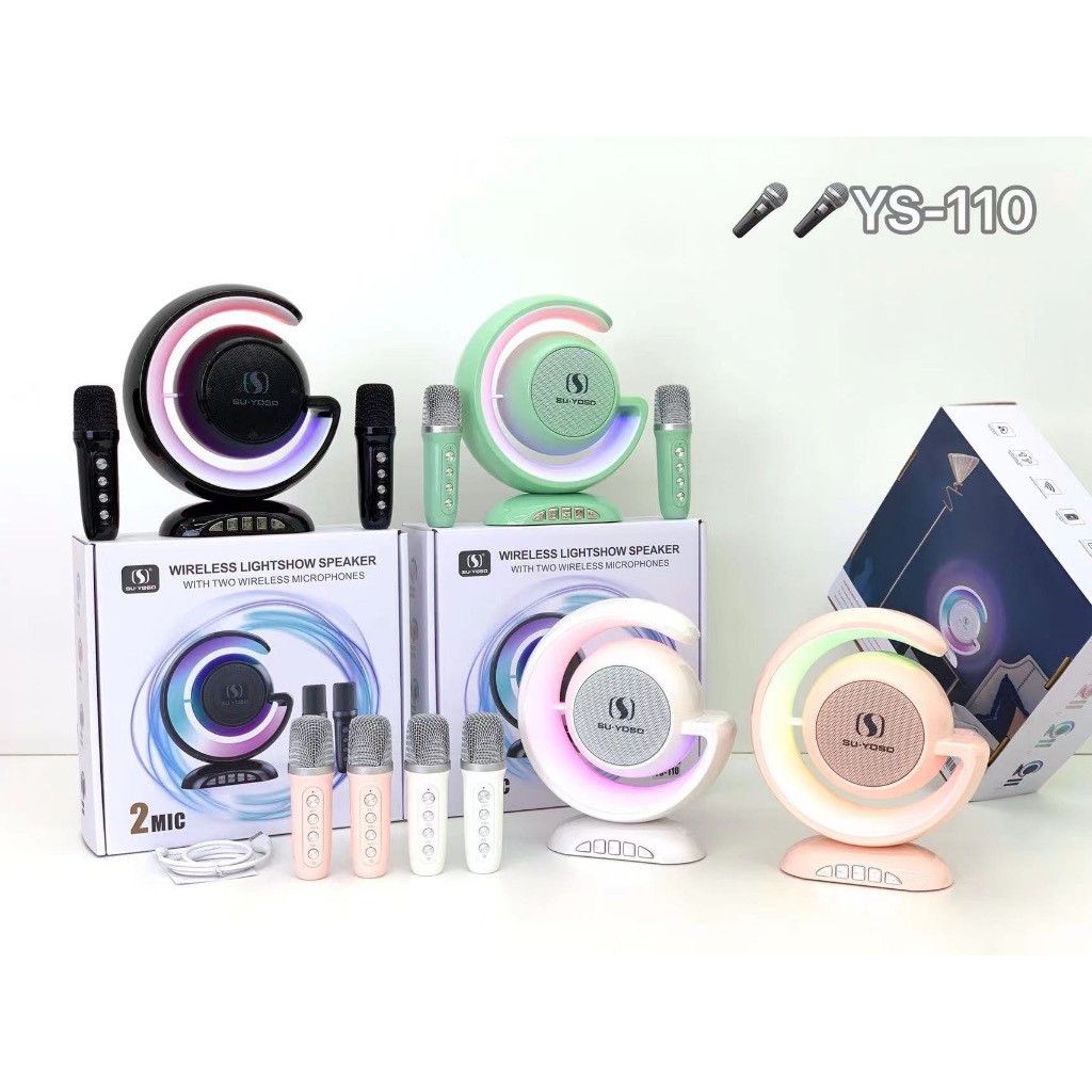 Loa karaoke bluetooth YS 110 led rgb kèm 2 mic không dây hát âm thanh chất lượng cao