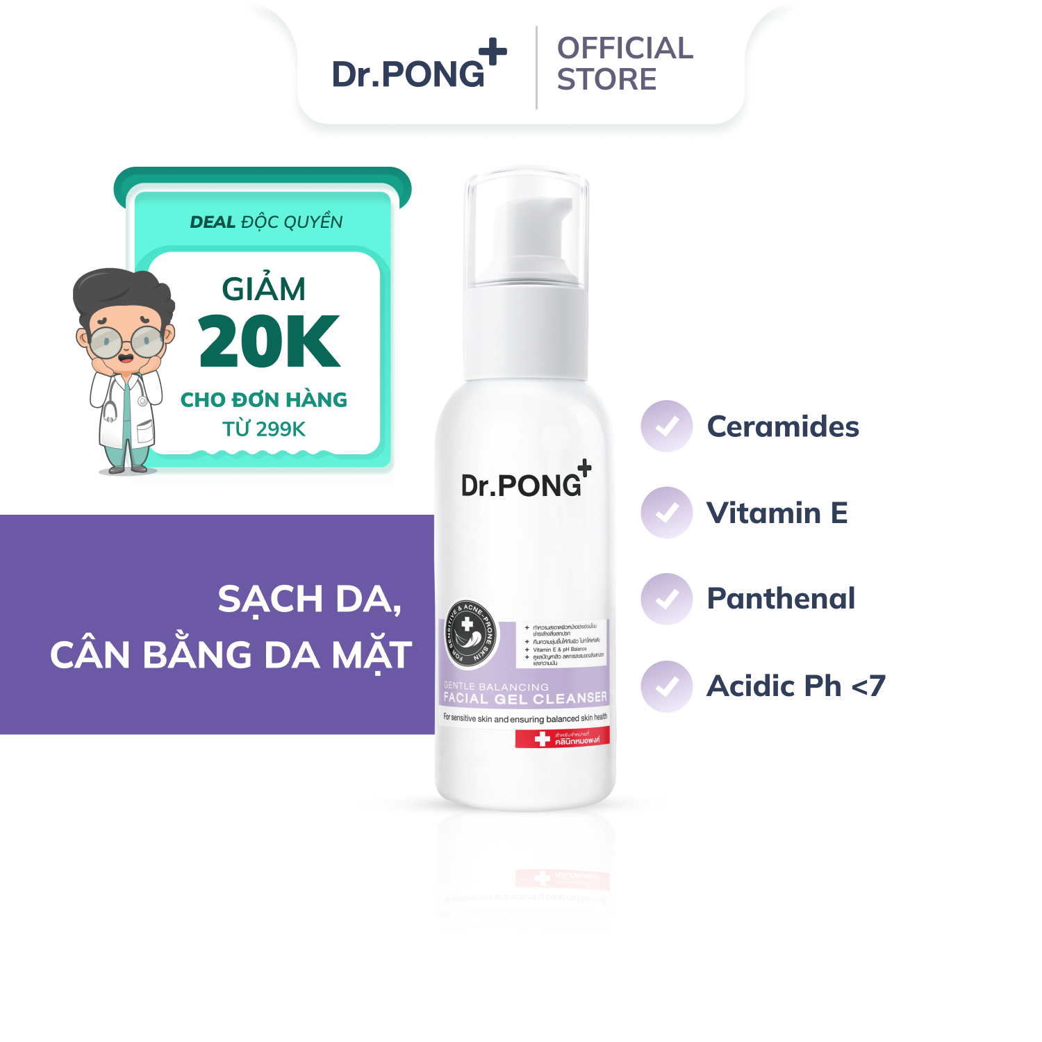 Sữa rửa mặt cân bằng da Dr.PONG Gentle Balancing Facial Gel 100ml